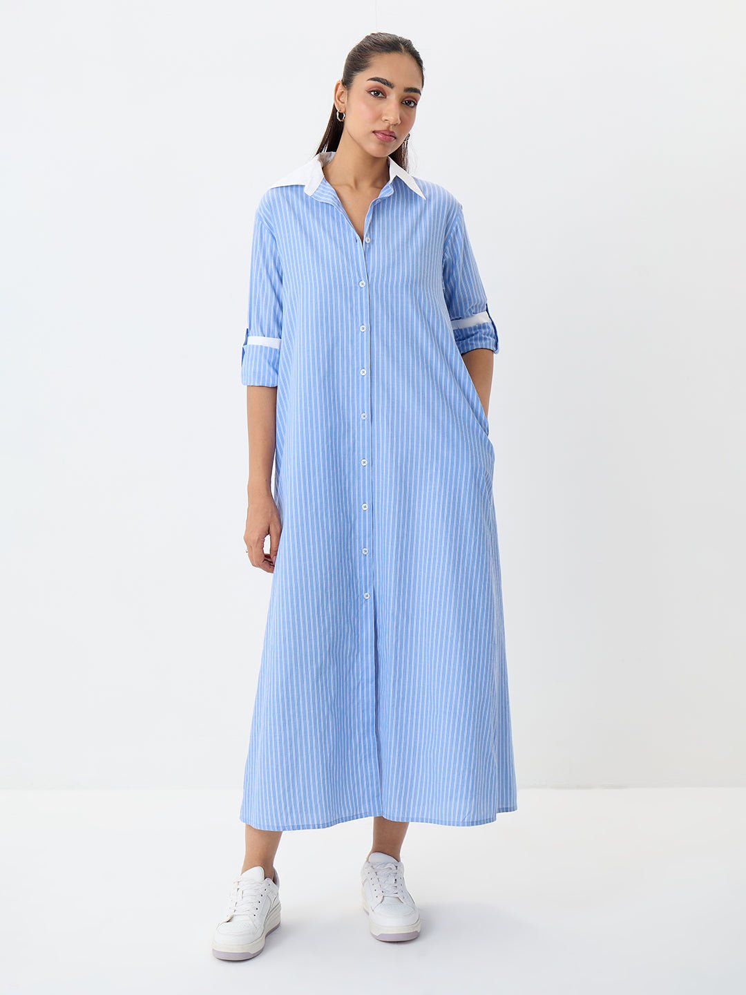 Blue Stripe Colorblock Maxi Dress