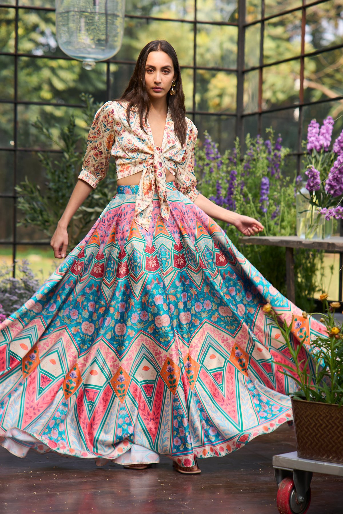 Mosaic Print Flared Skirt