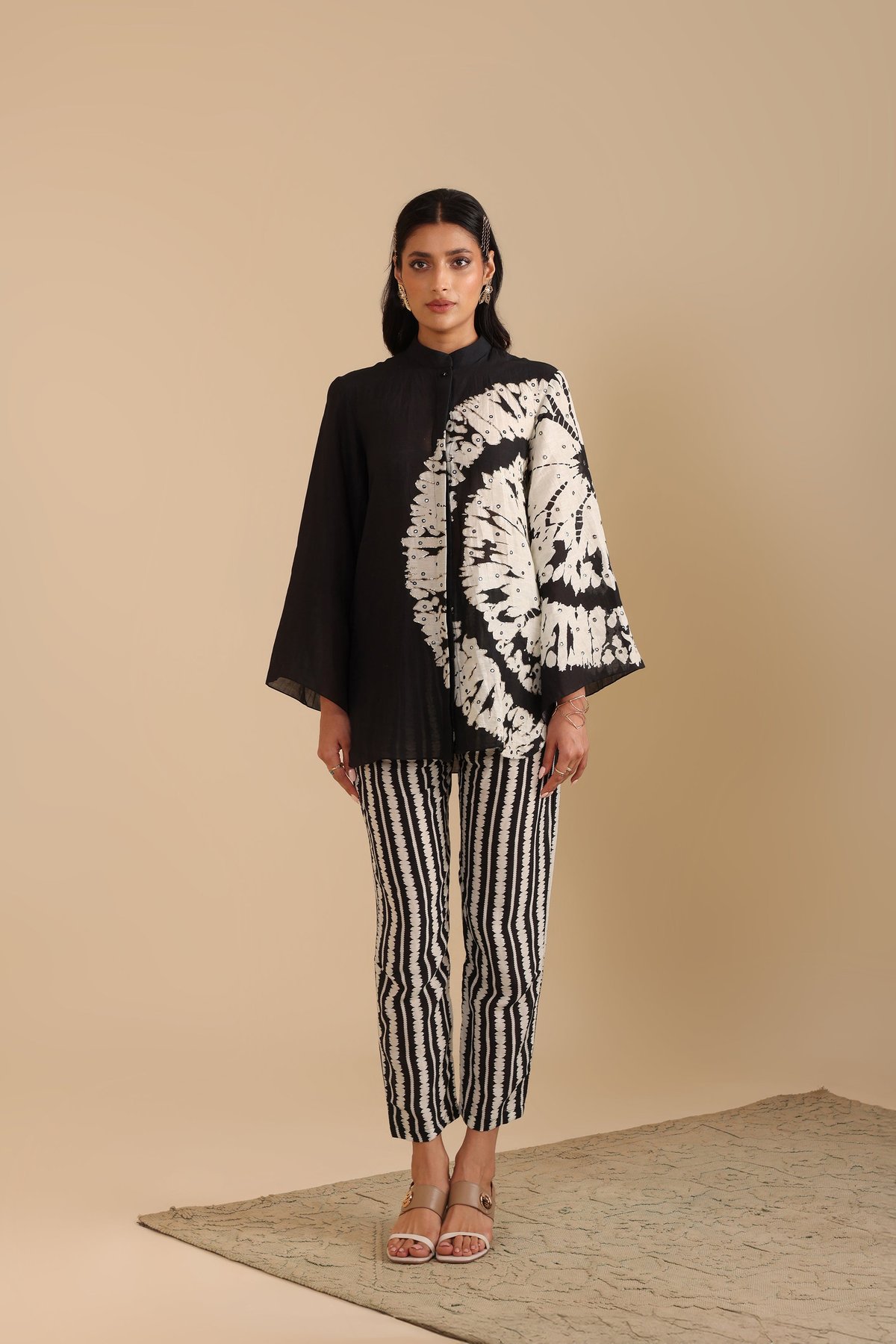 Black and White Cotton Silk Printed Co-ord Set