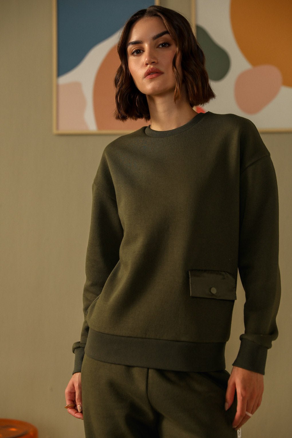 Olive Green Fleece Sweatshirt and Joggers Co-ord Set