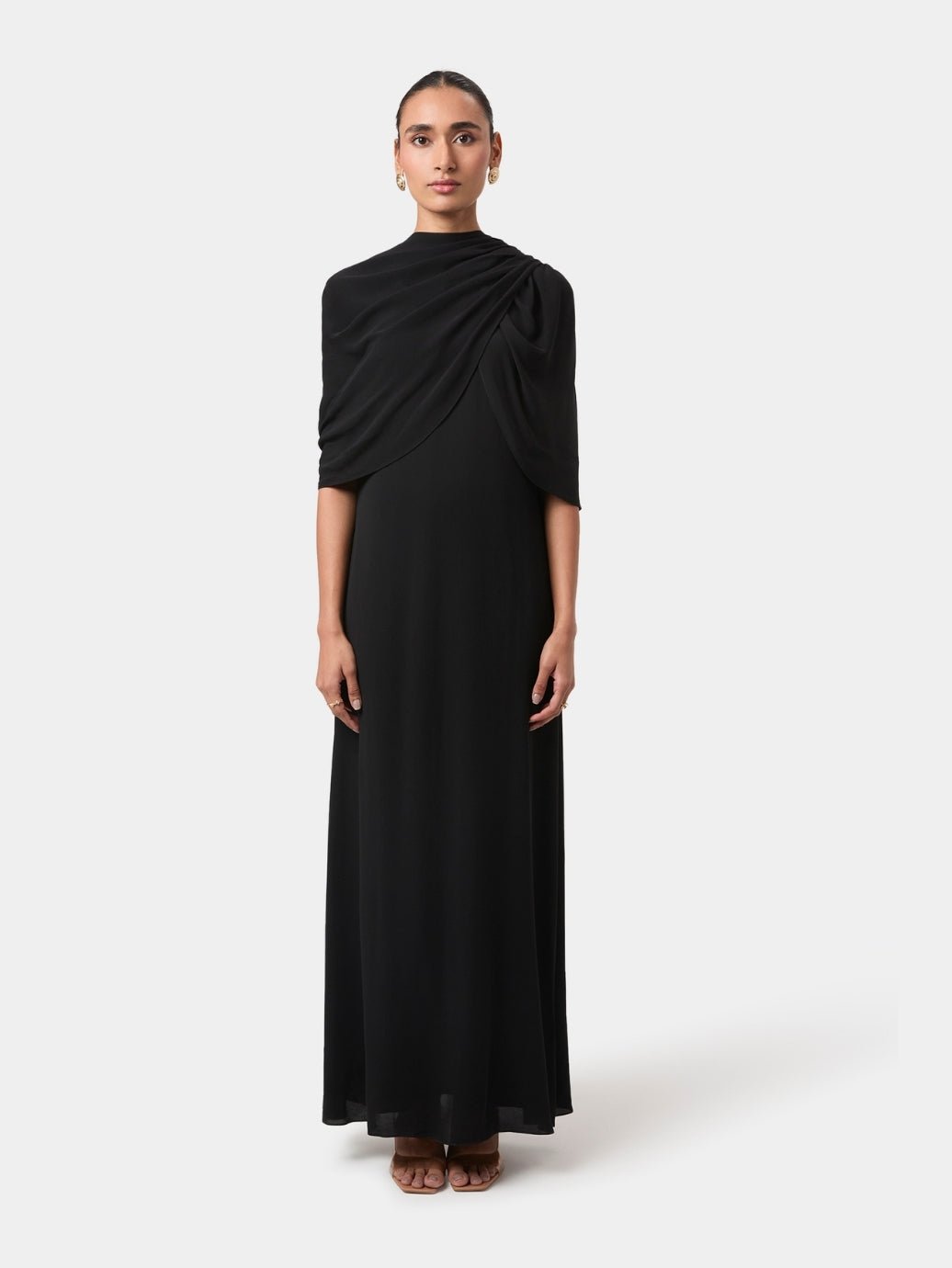 Rosette Draped Shoulder Gown