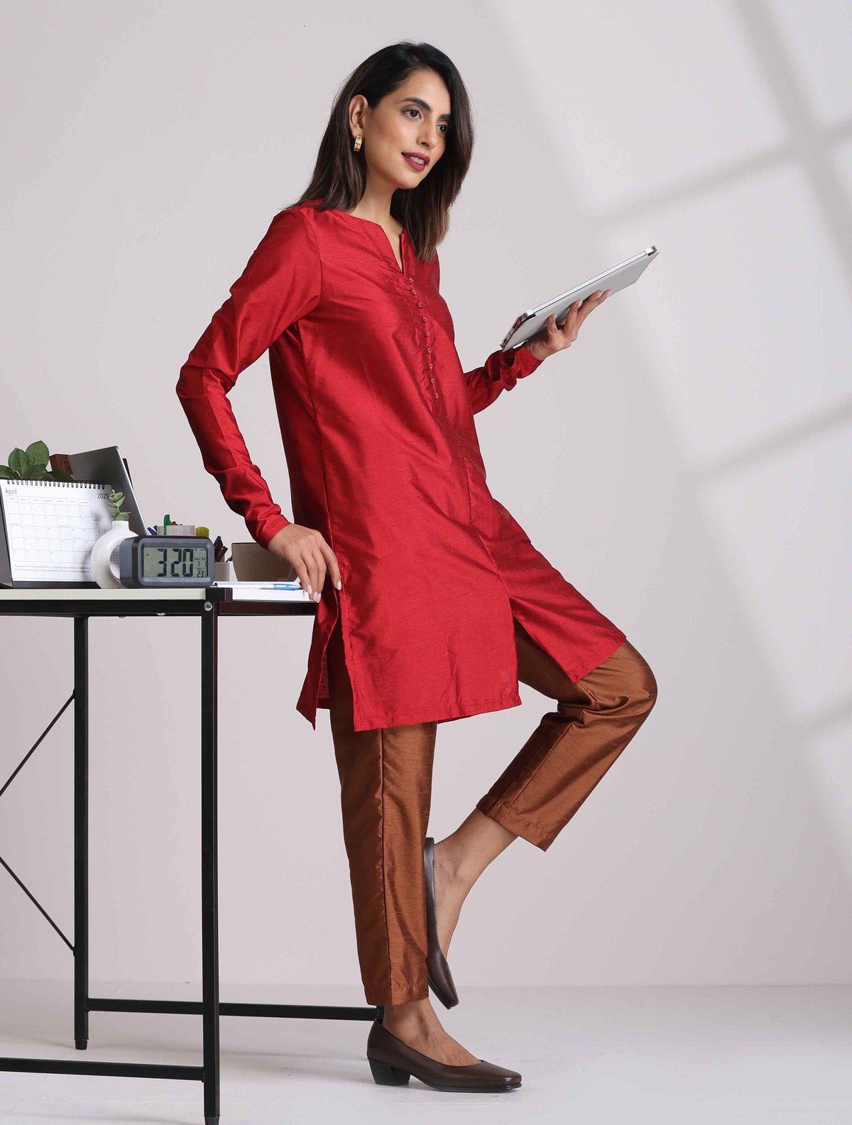 Red Silk Kurta Co-ord Set