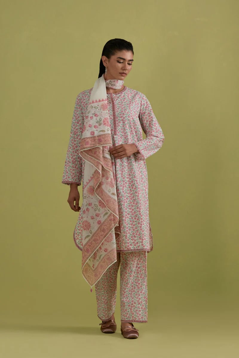 Off White Cotton Short Kurta Set
