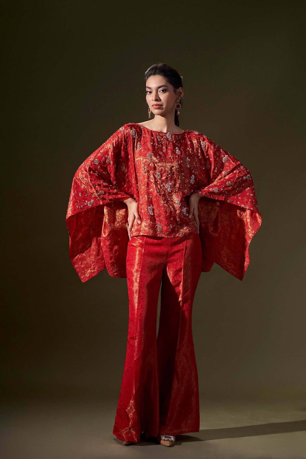 Red Cape With Pants Set