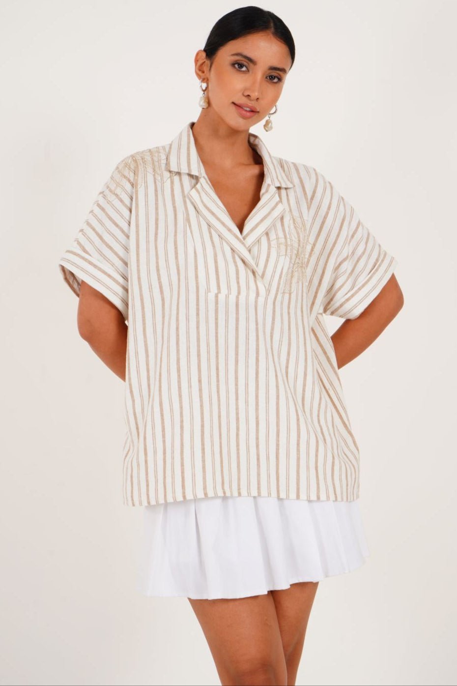Embroidered Striped Relaxed Tunic
