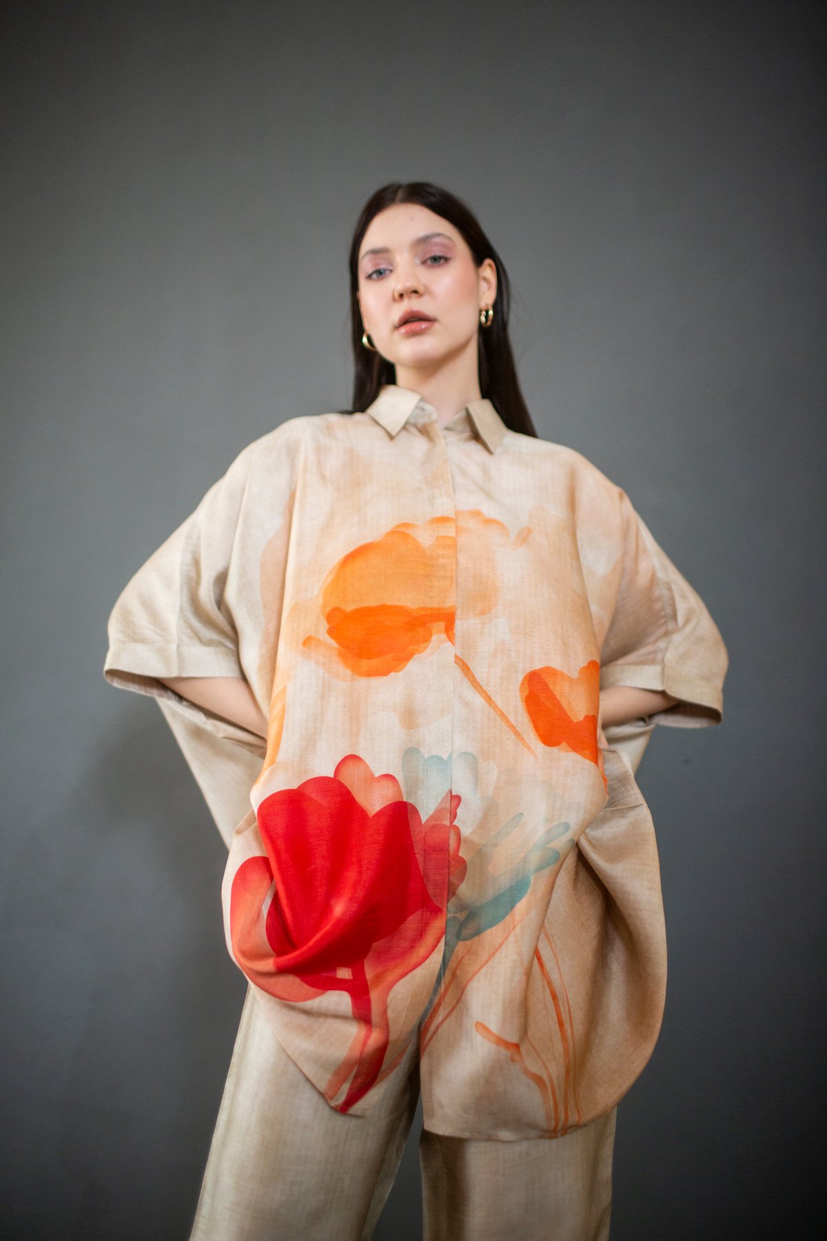 Beige High Low Kaftan Set