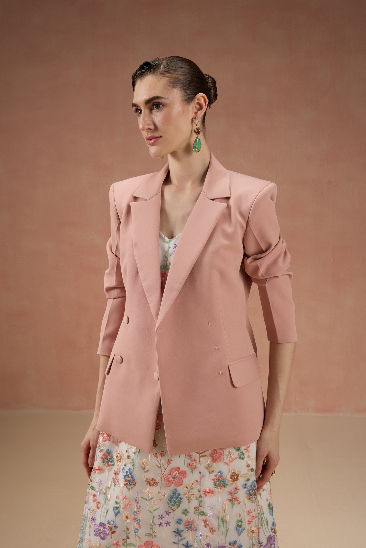 Blush And Ivory Floral Blazer Set