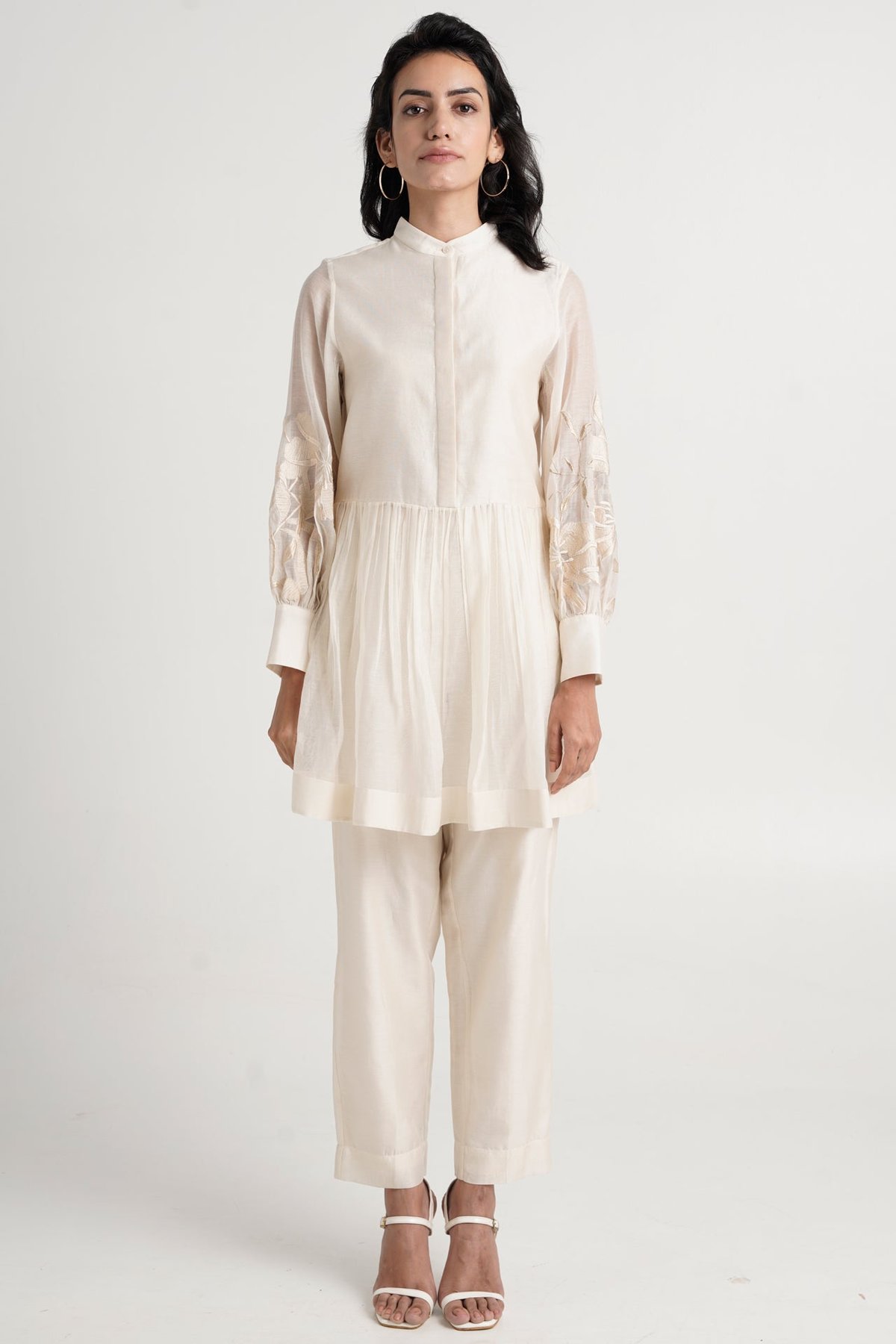 Natural Vanilla Peplum Tunic and Pant Co-ord Set