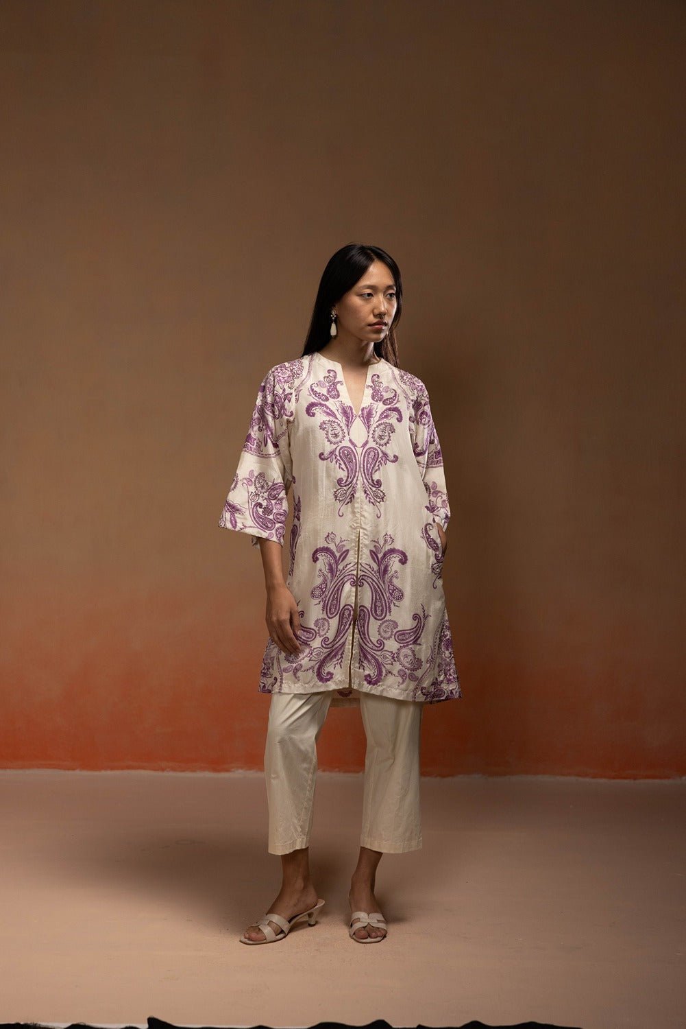 Purple Paisley Printed Straight Kurta Set with Pants