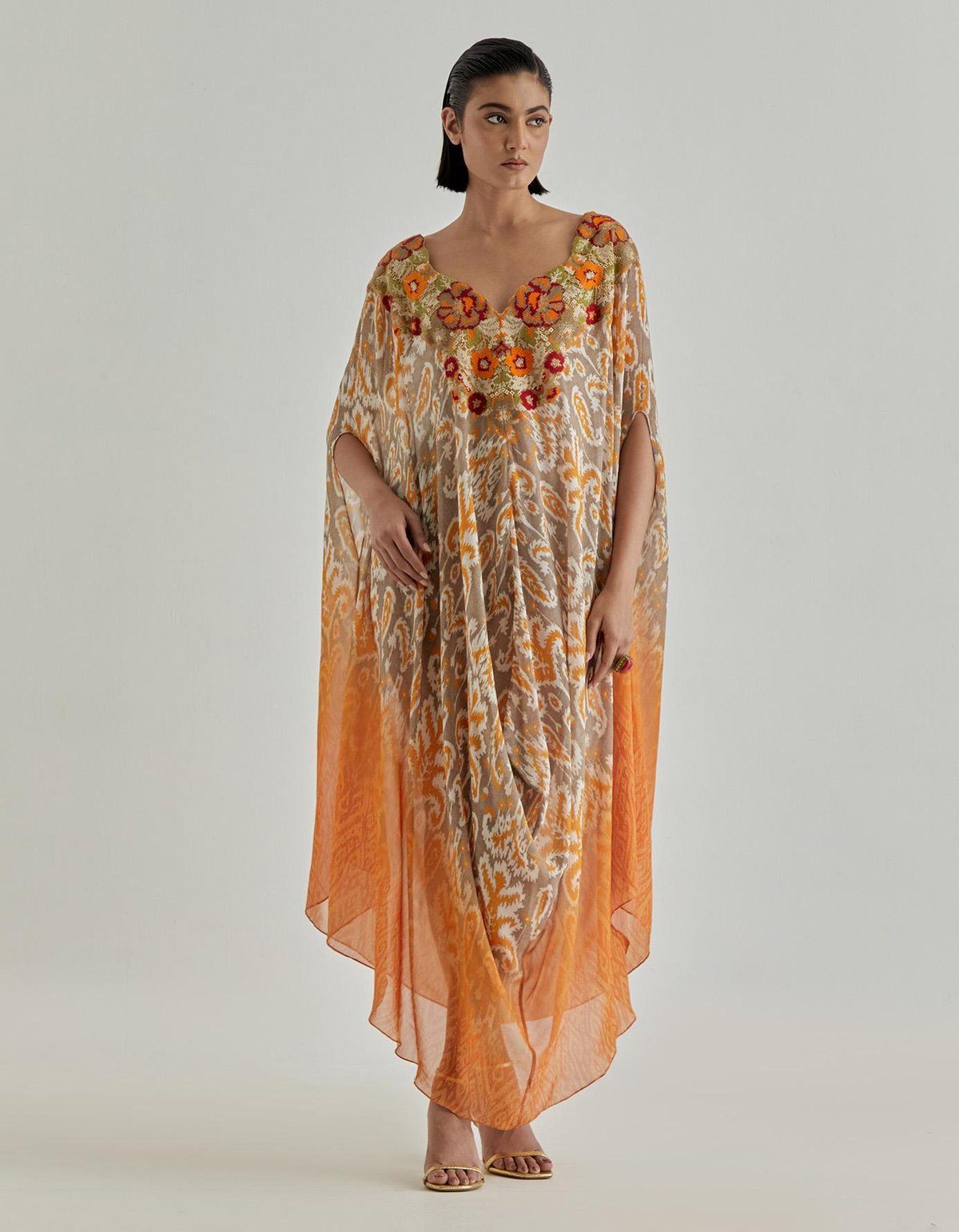 Orange Jaspe Long Drape Dress