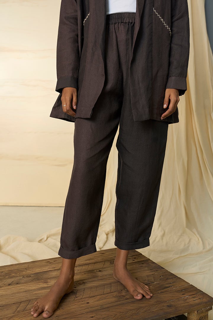 Brown Organic Hemp High-Waist Pyjama Pants