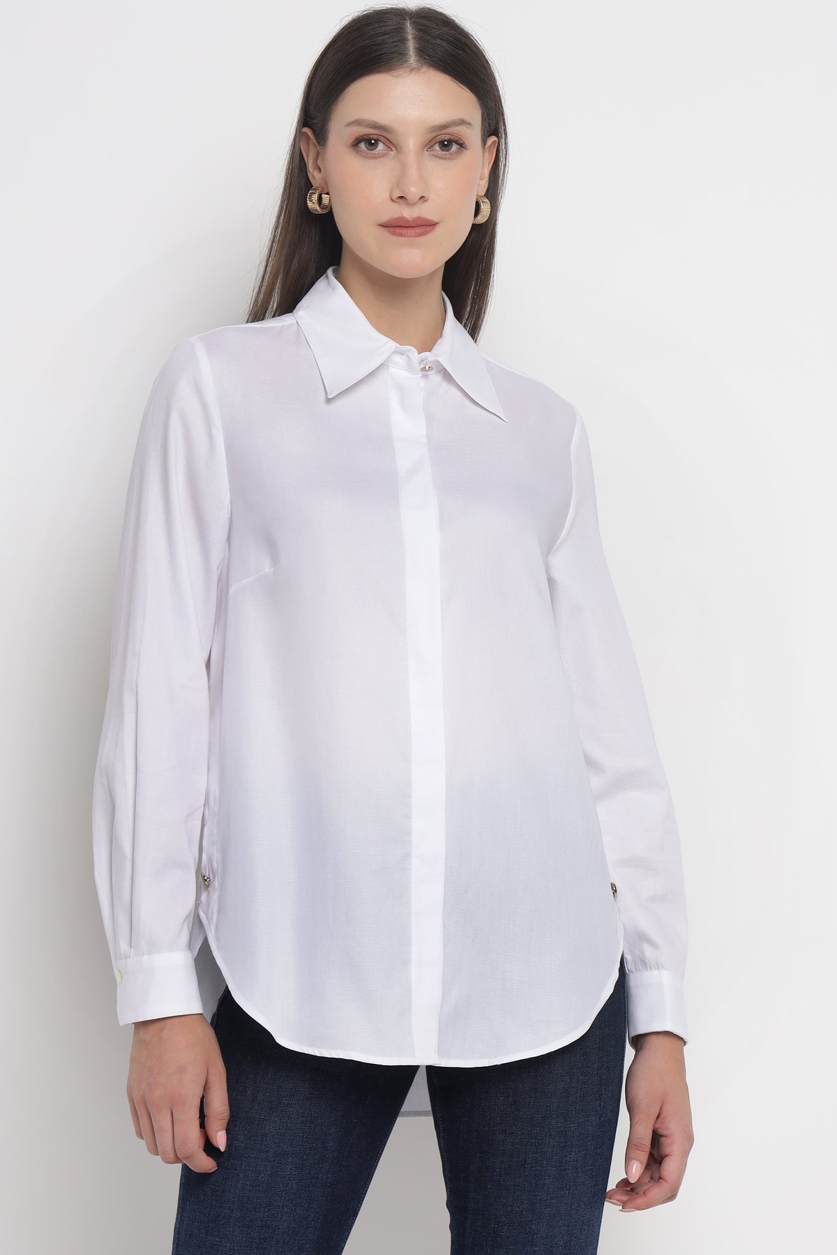 White Oversized Cotton Oxford Button-Down Shirt
