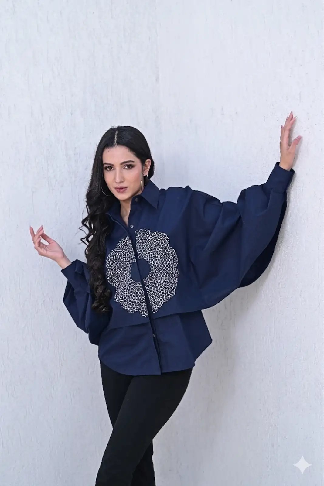 Navy Cotton Graphic Print Button-Down Shirt