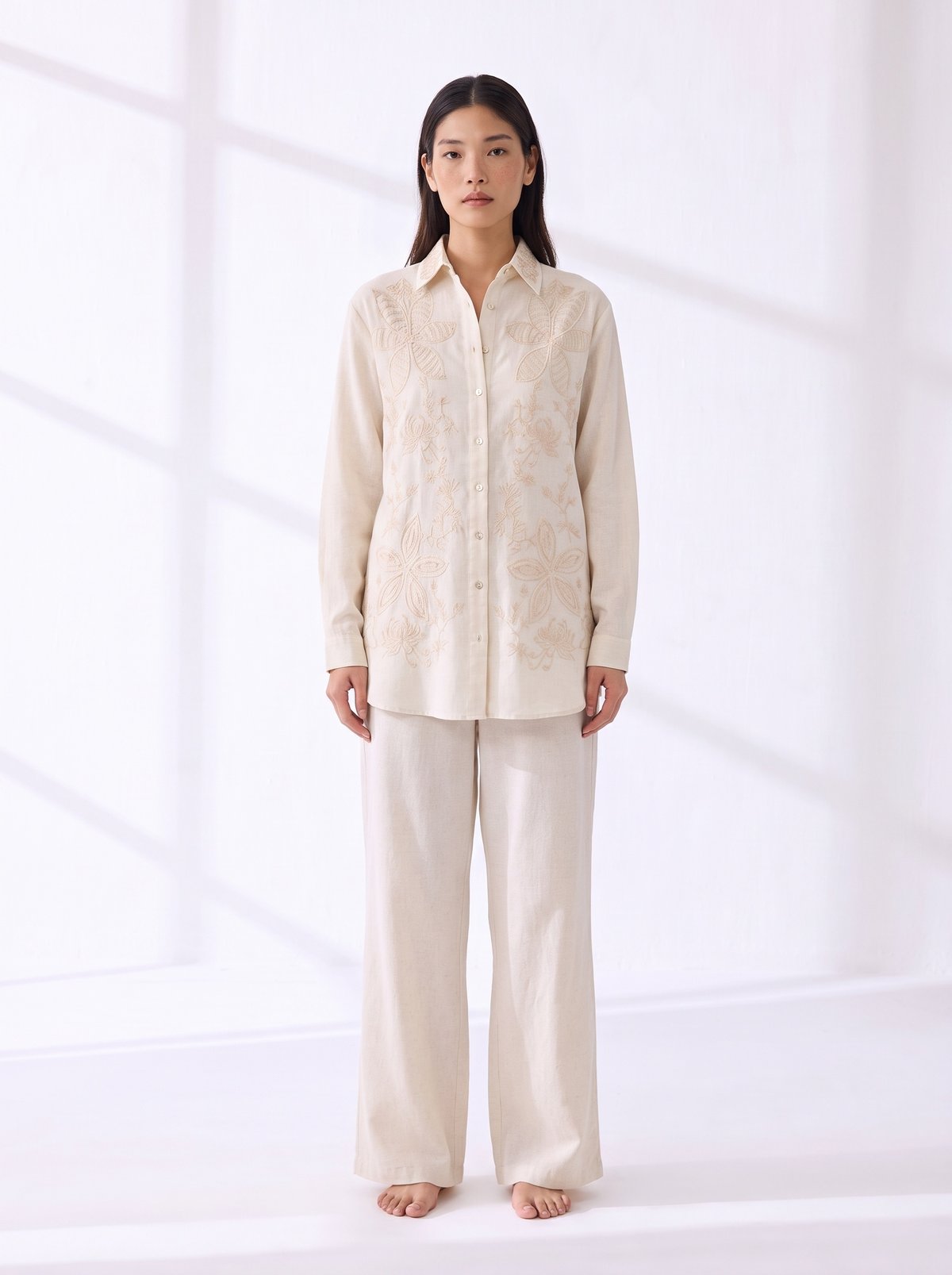 Relaxed Ivory Button-Down Shirt & Pants