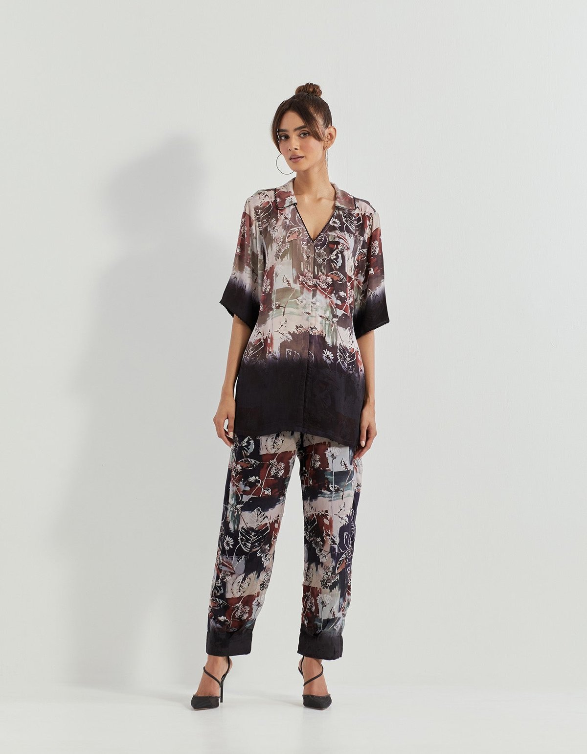 Black Printed Georgette Tunic and Pants Co-ord Set