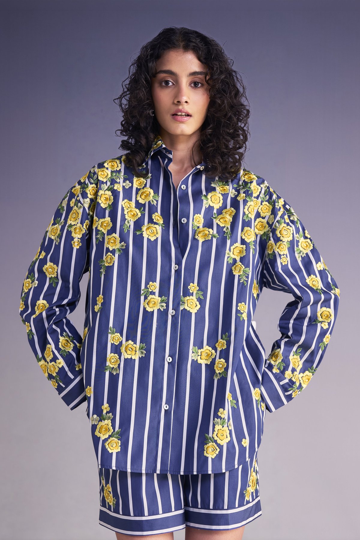 Floral Embroidered Stripe Shirt