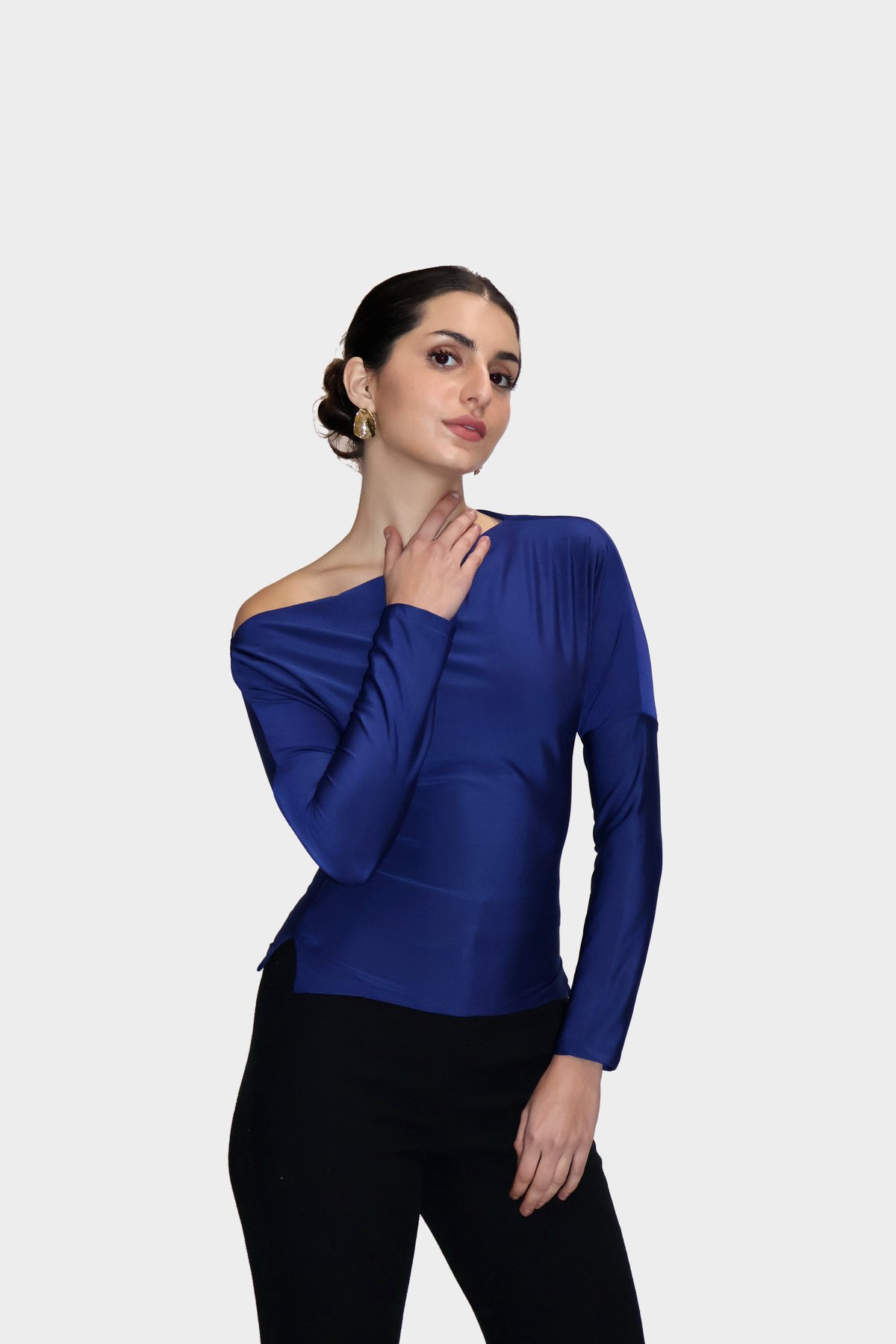 Blue One-Shoulder Full Sleeve Top-Oak Top (Navy)