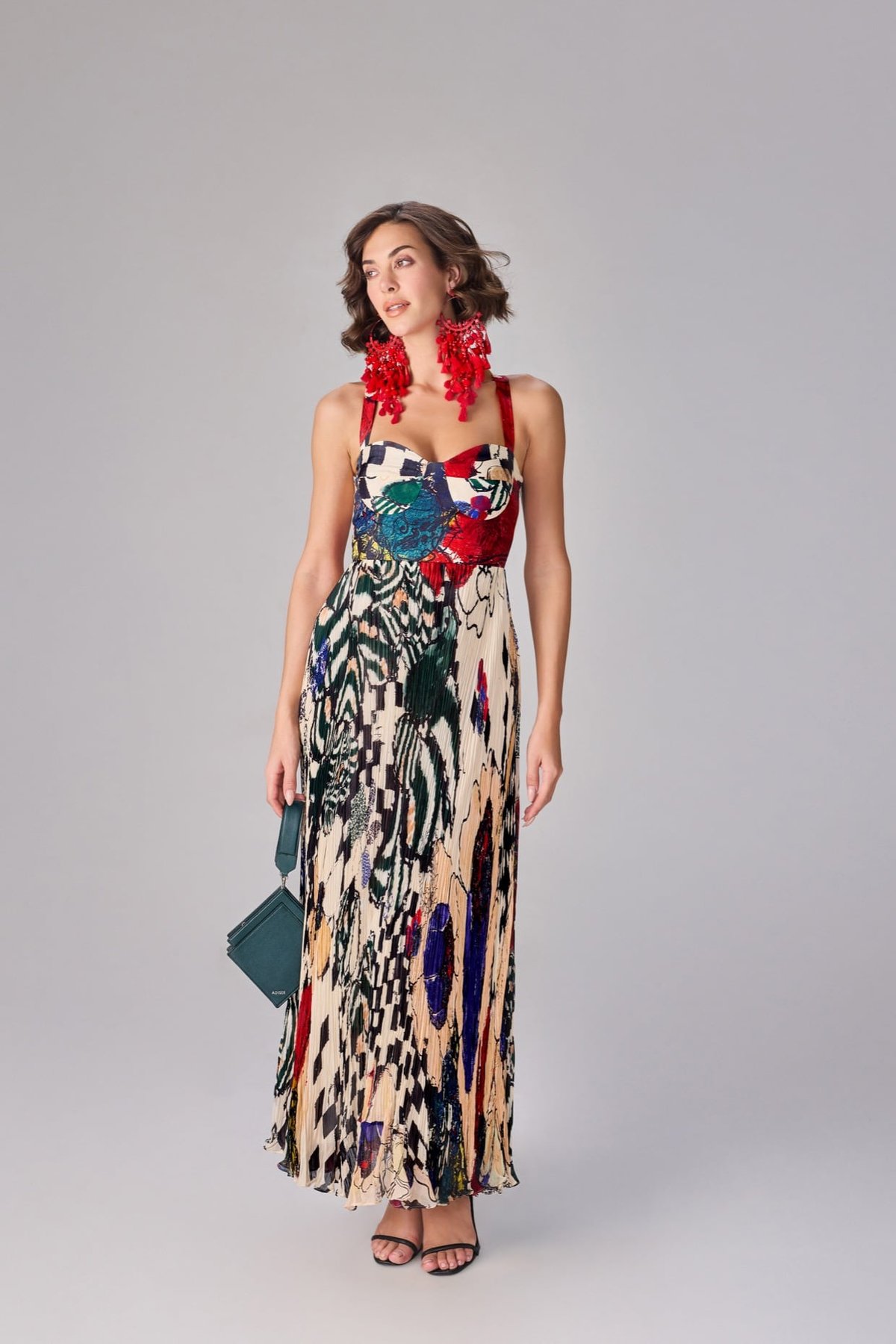 Multi Printed Sweetheart Bustier Maxi Dress