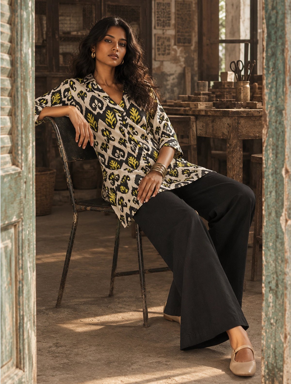 Black White Ikat Print Cotton Co-ord Set