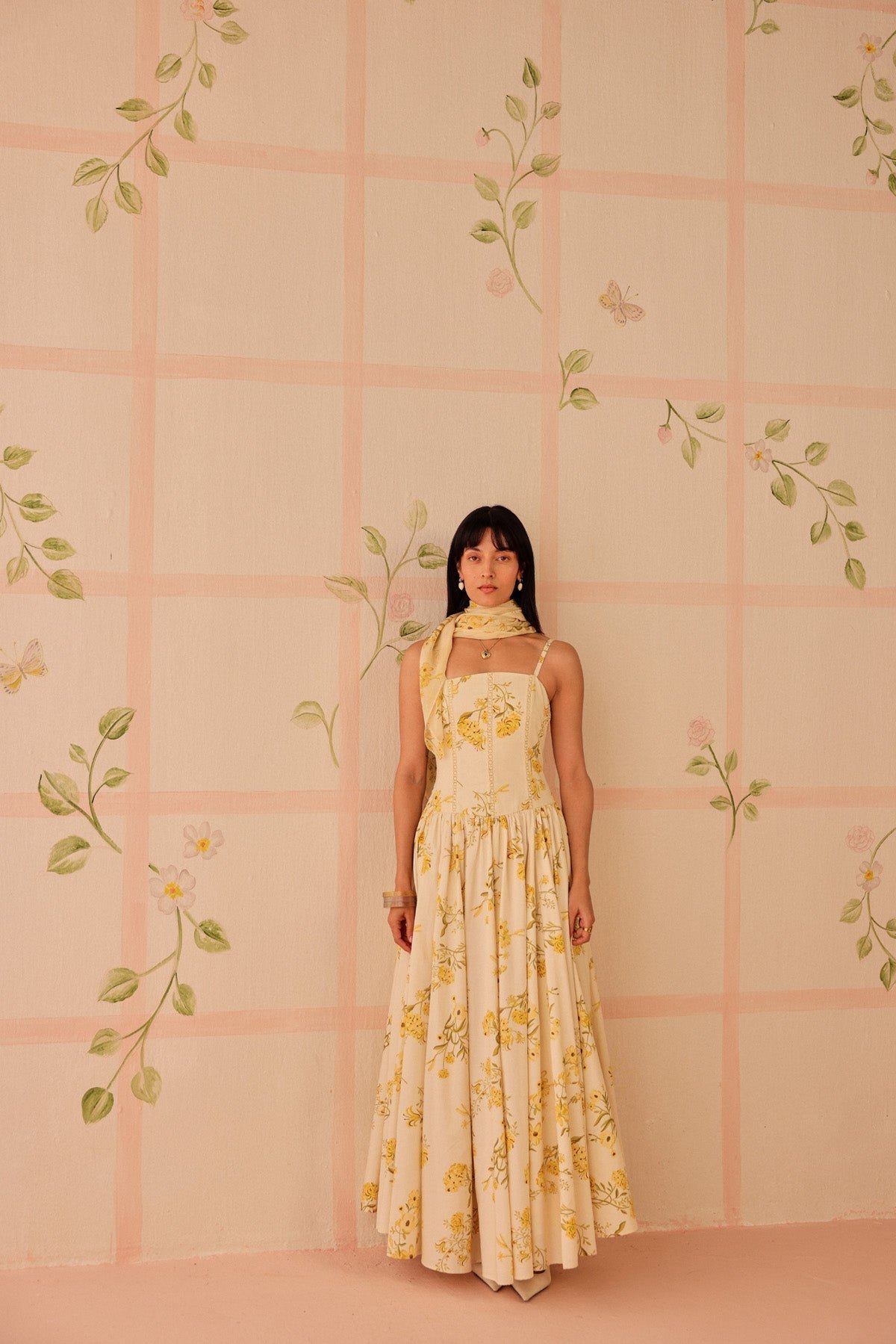 Yellow Floral Halter Neck Maxi Dress