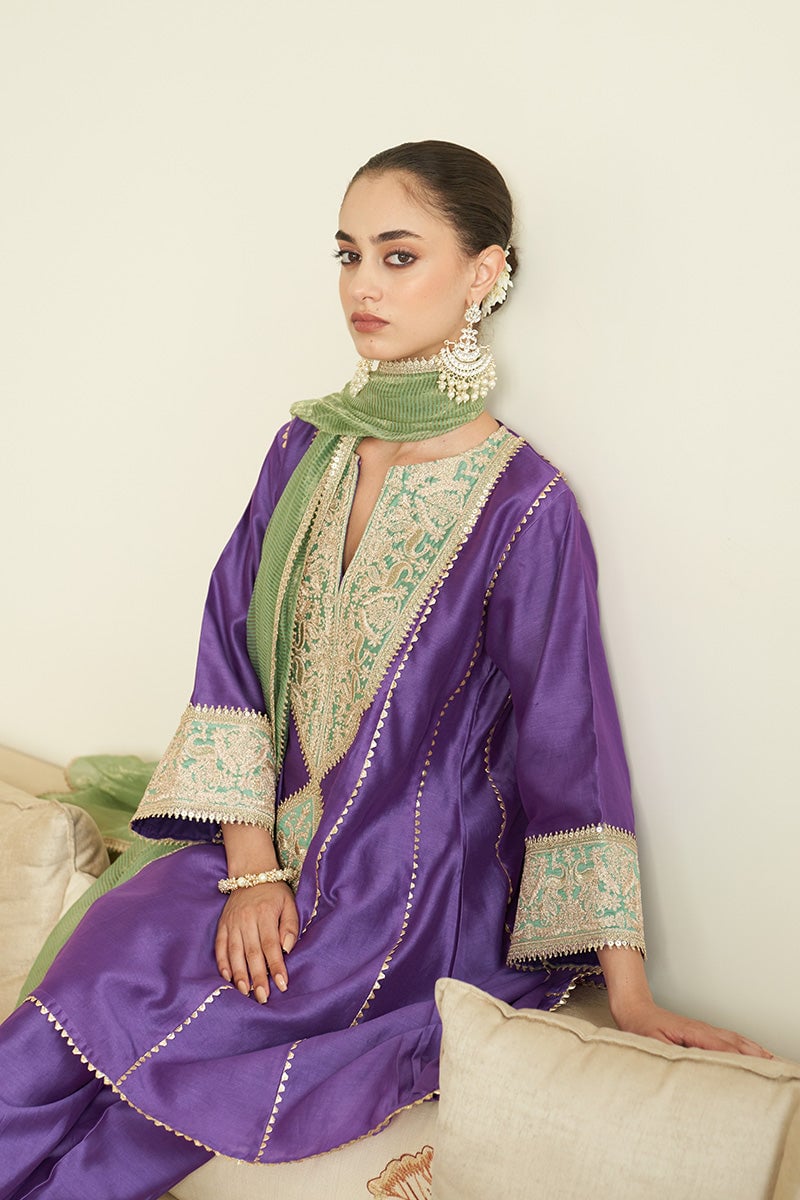 Deep Purple Chanderi Silk Embroidered Kurta Set