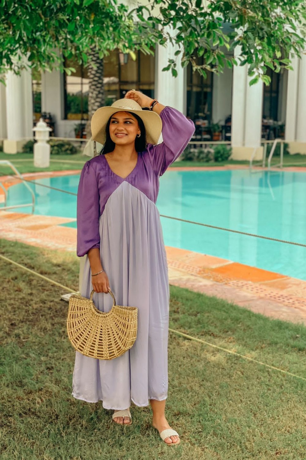 Purple Lilac Colorblocked V-Neck Maxi Dress