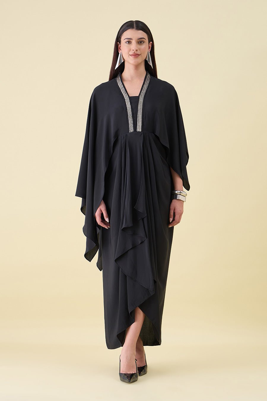 Noir Metal Embellished Asymmetrical Dress