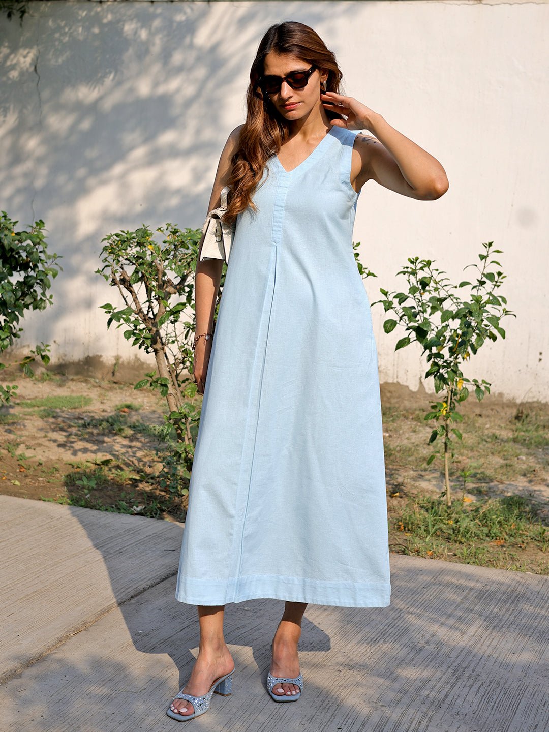 LinenLite Icy Blue A-line Maxi Dress