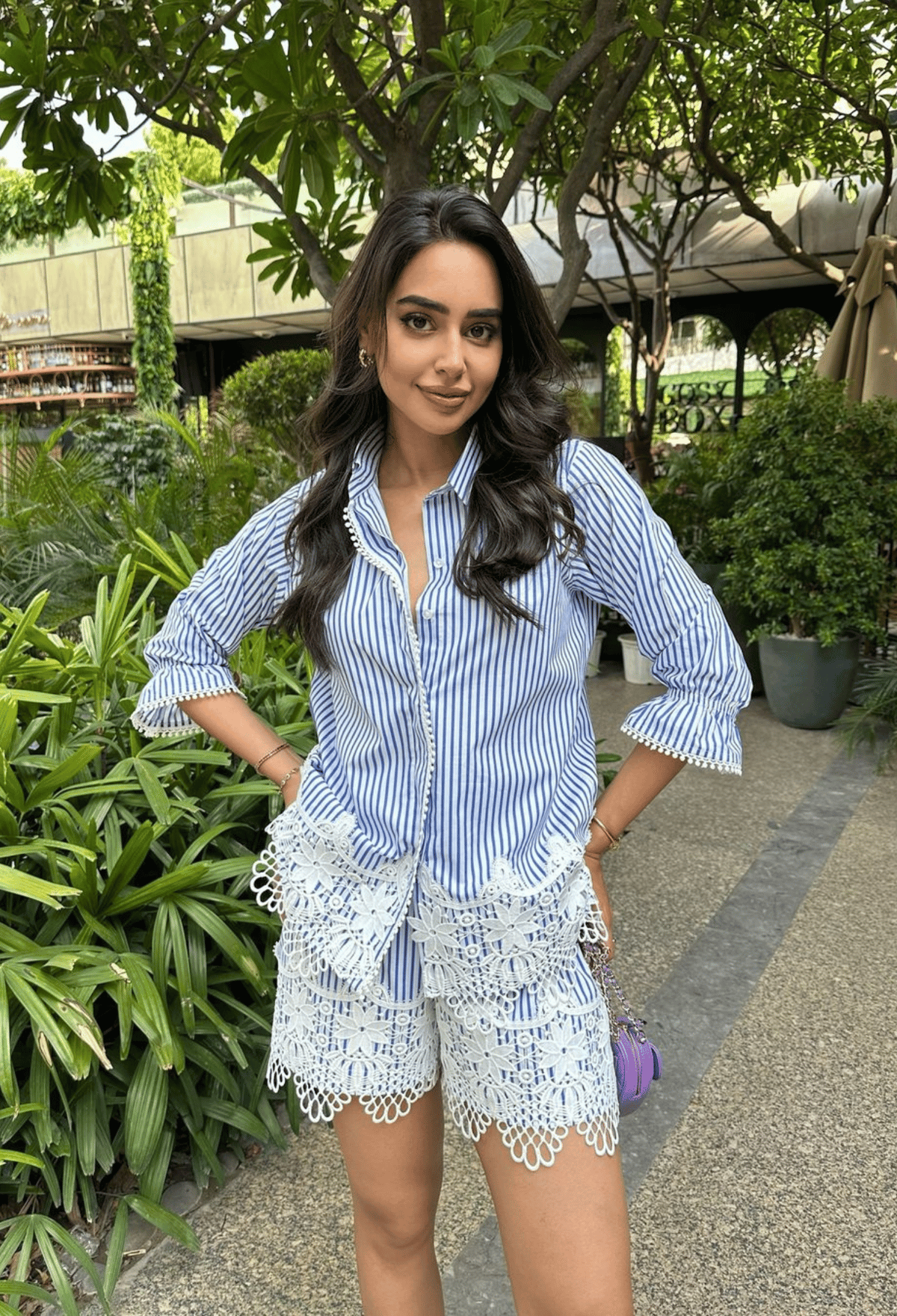 Blue and White Striped Shirt and Shorts Co-ord Set