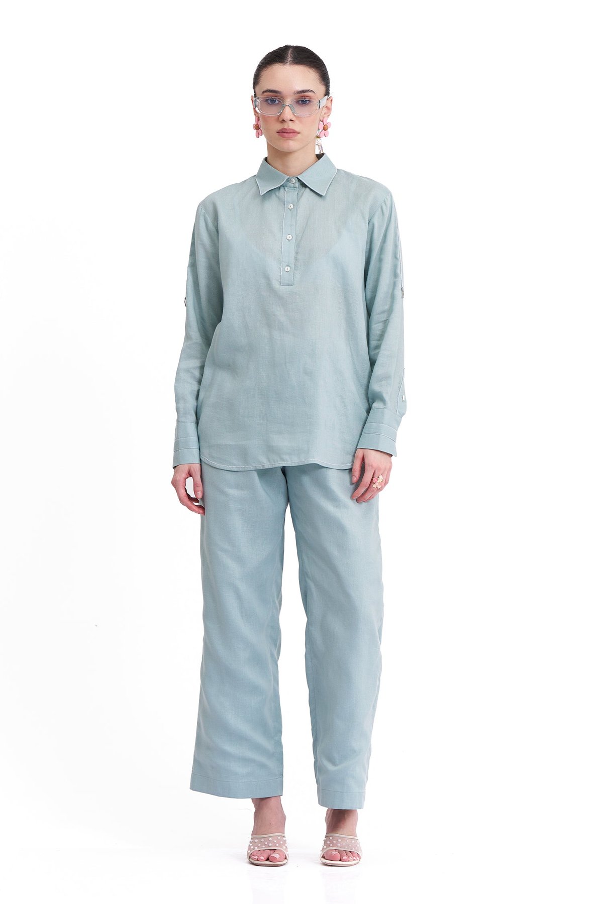 Plume Blue Cotton Linen Shirt and Trouser Co-ord Set