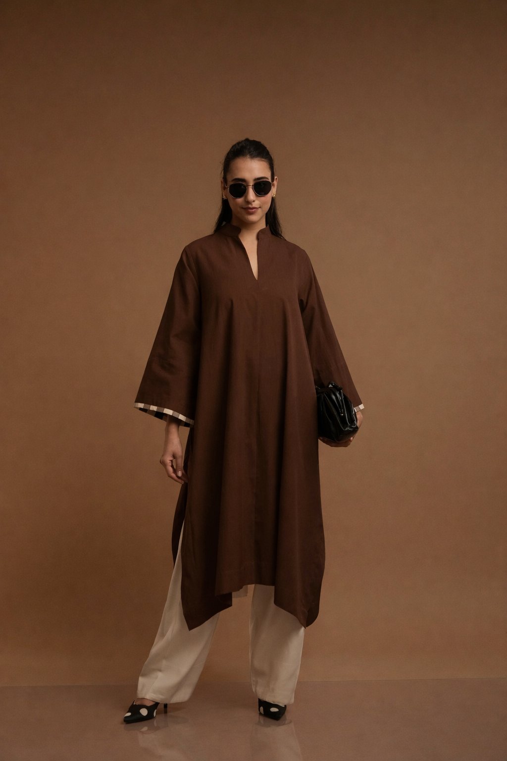 Toffee Brown Straight Kurta and Farshi Salwar Set