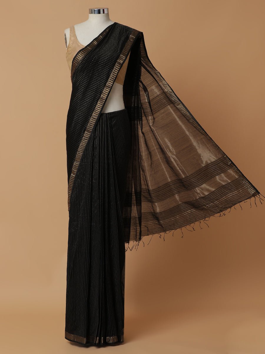 Maheshwari Cotton Silk Black Golden Zari Border
