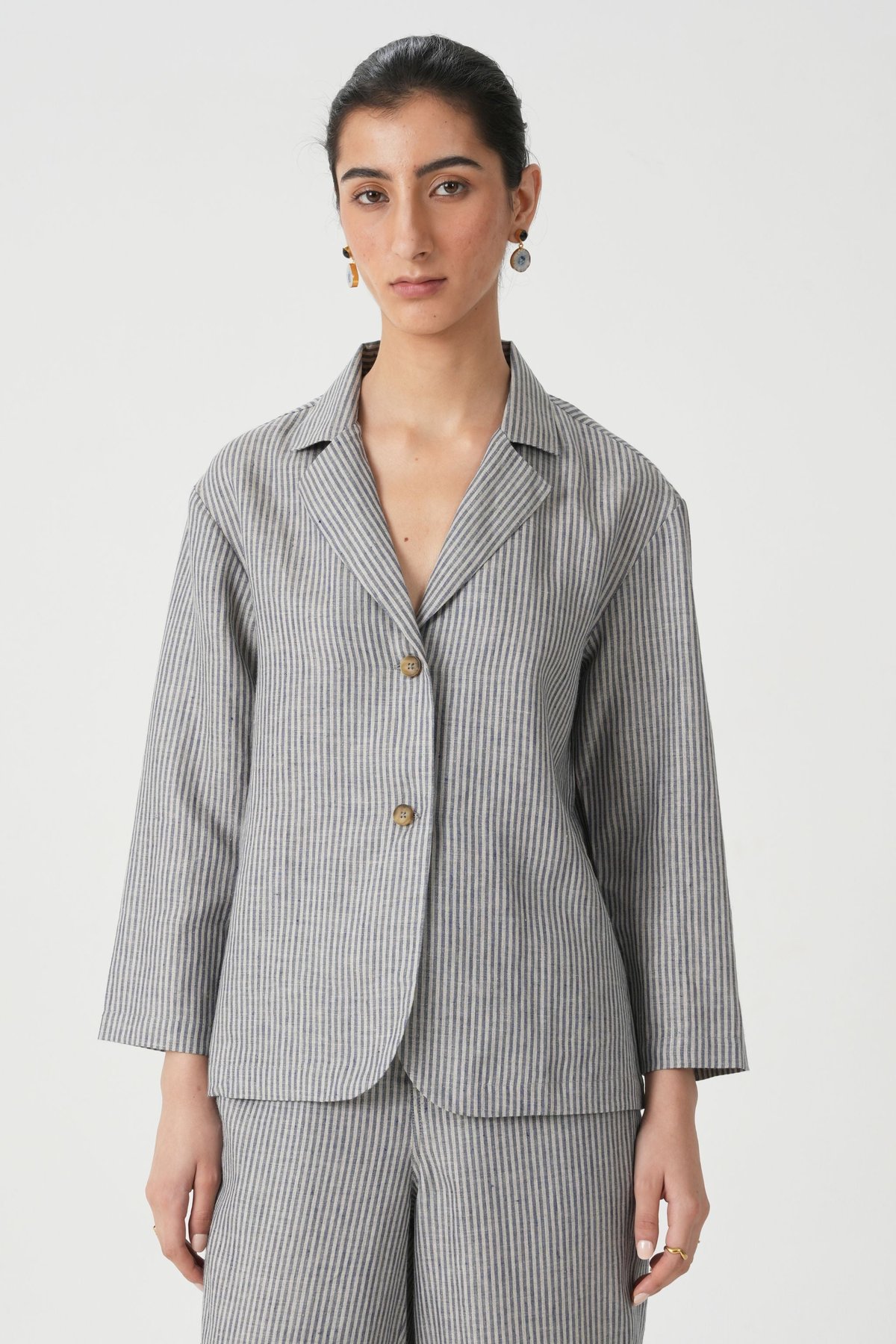 Kasane Striped Linen Jacket