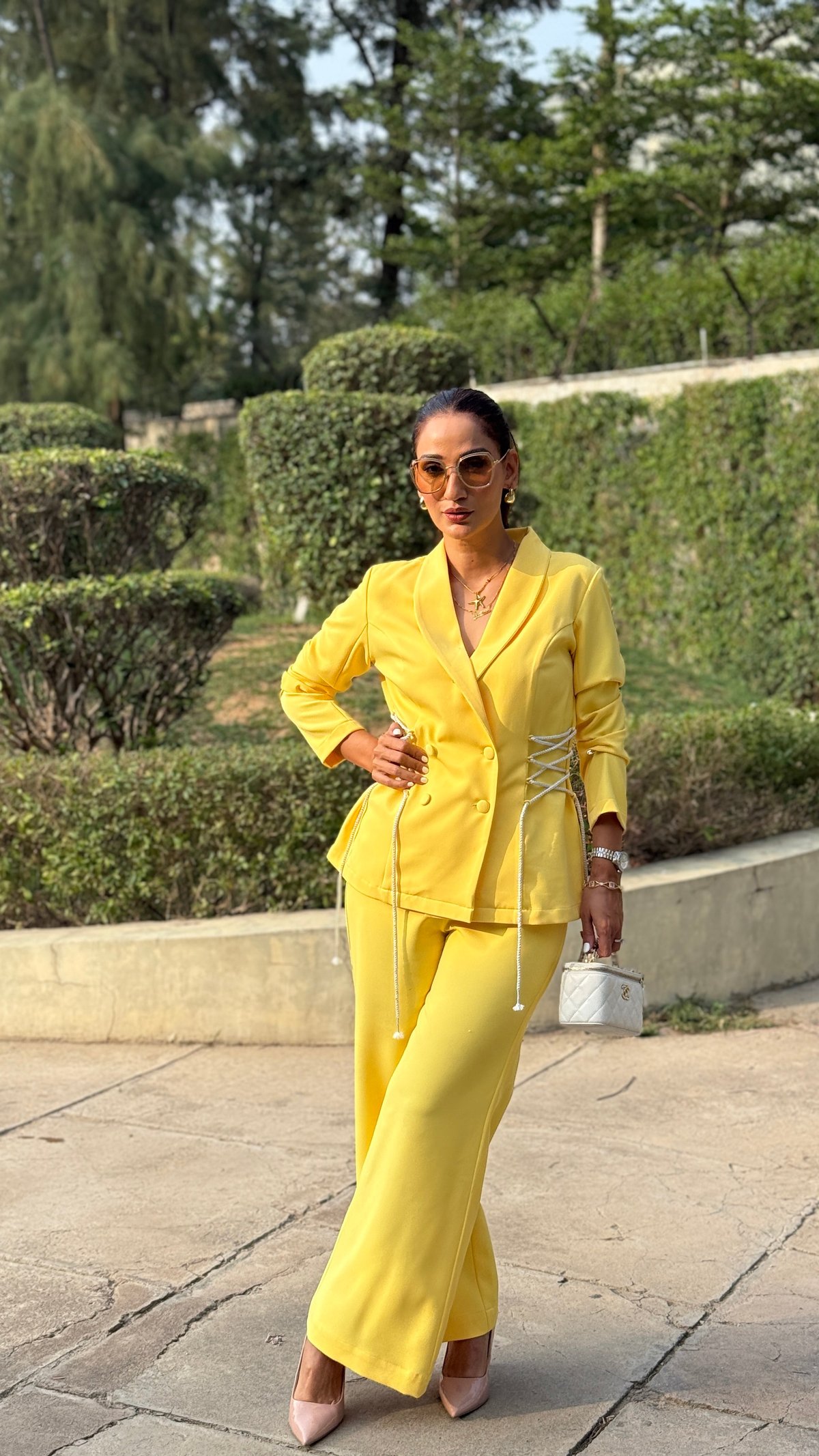 Yellow Tailored Blazer and Wide-Leg Pants Co-ord Set