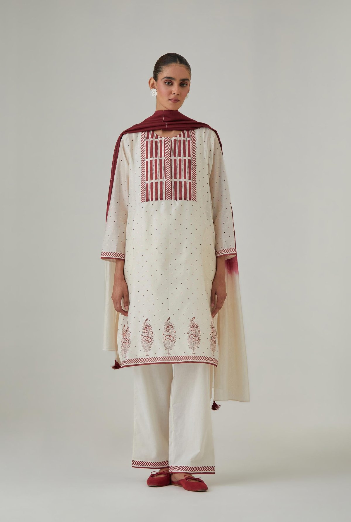 Silk Chanderi Kantha Short Kurta & Pant