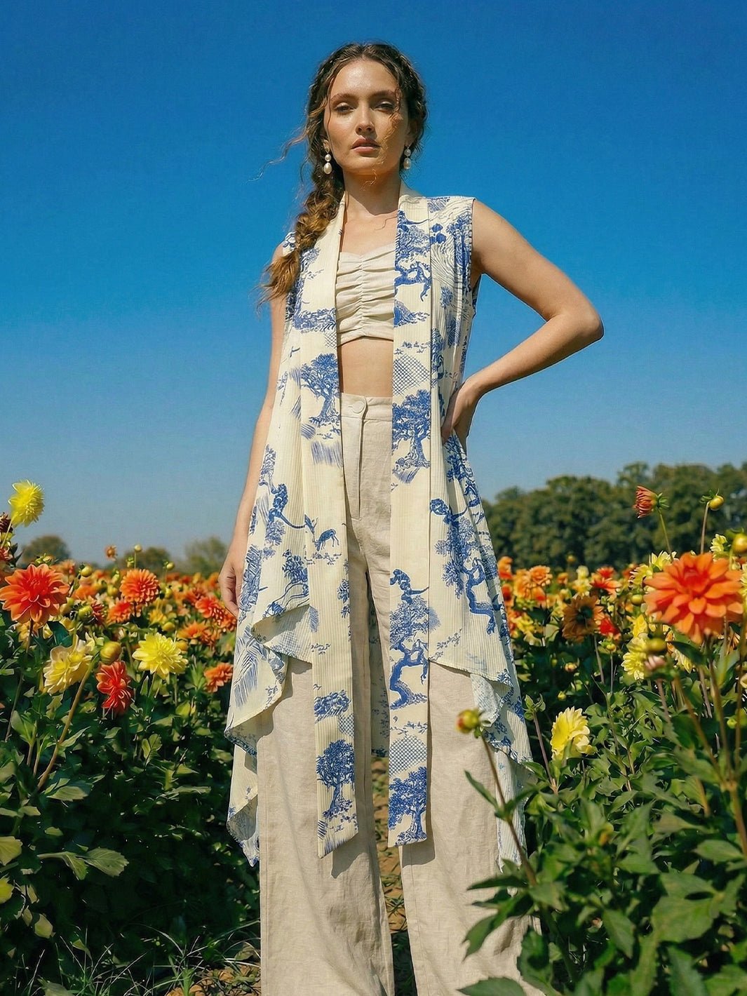 Beige 3-Piece Printed Cape Co-ord Set