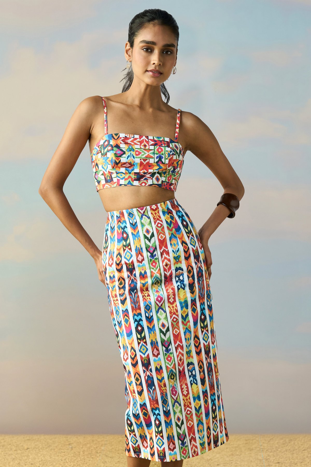 Ikat Stripe Print Skirt