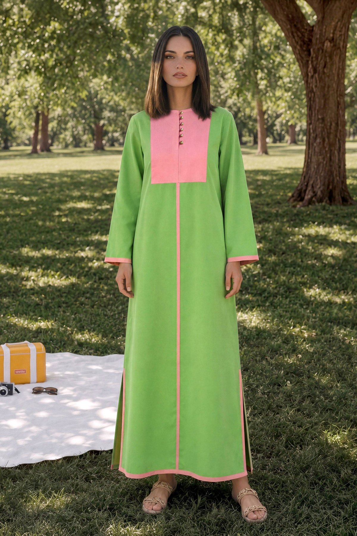 Green and Peach Colorblock Maxi Dress