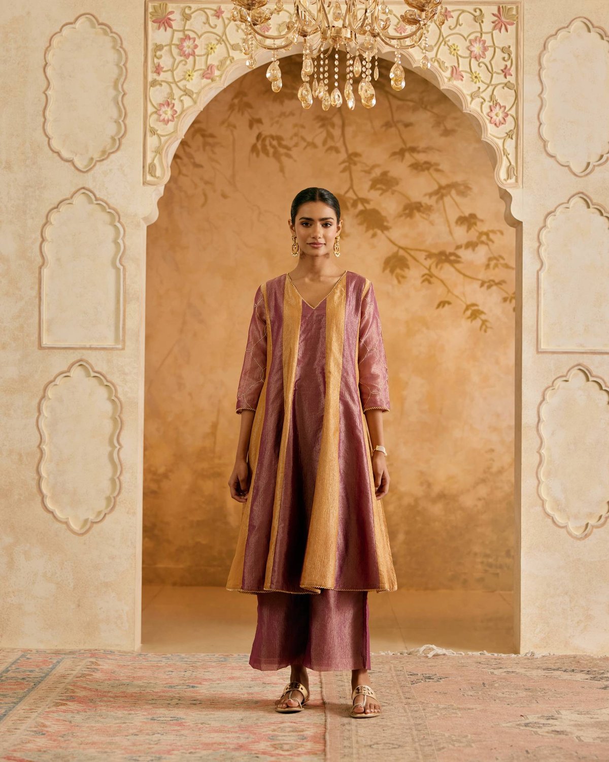 Amber Purple Anarkali Kurta Set with Narrow Pants
