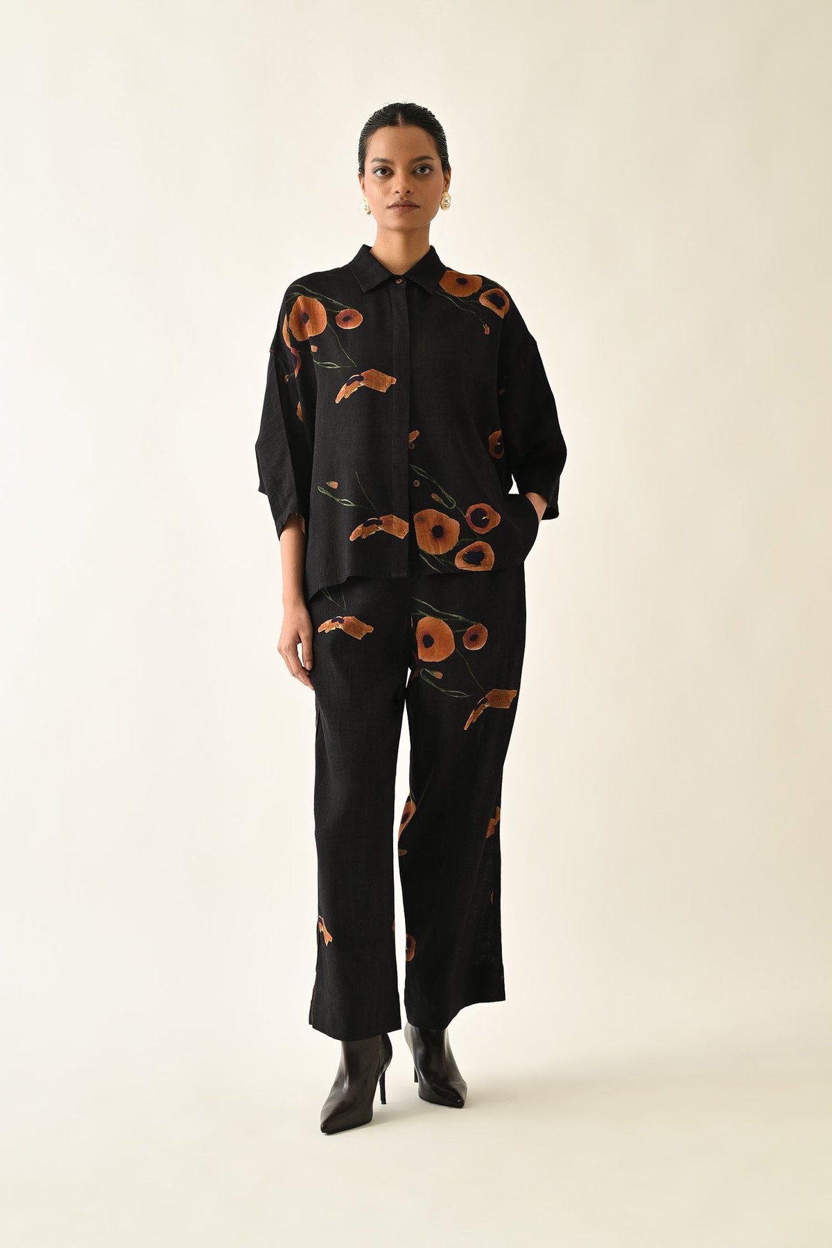 Black Abstract Printed Anti-Fit Cotton Shirt