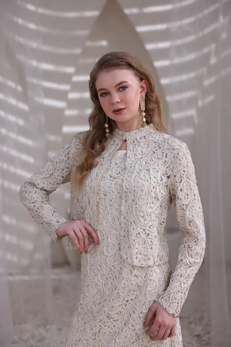 Ivory Hand-Beaded Lace Dress