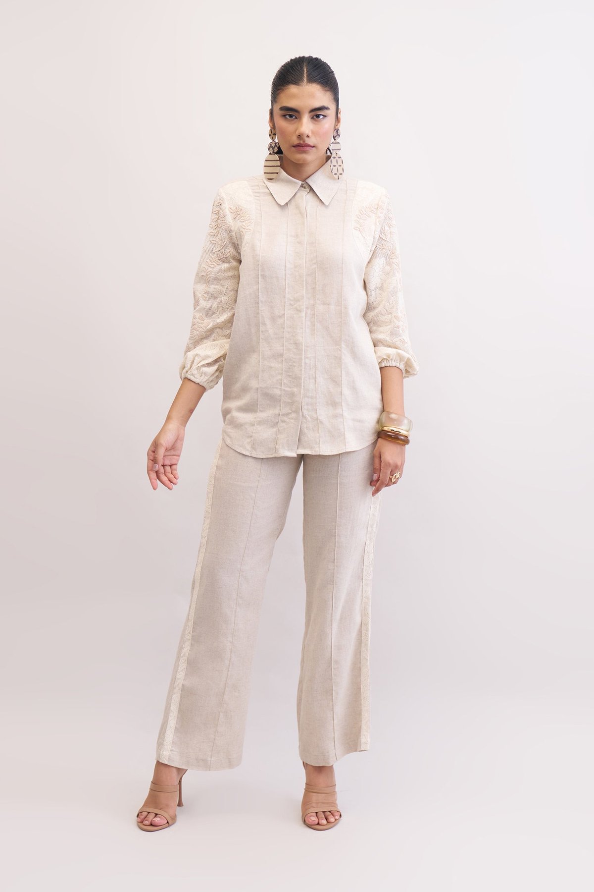 Neutral Cotton Linen Shirt and Trousers Co-ord Set