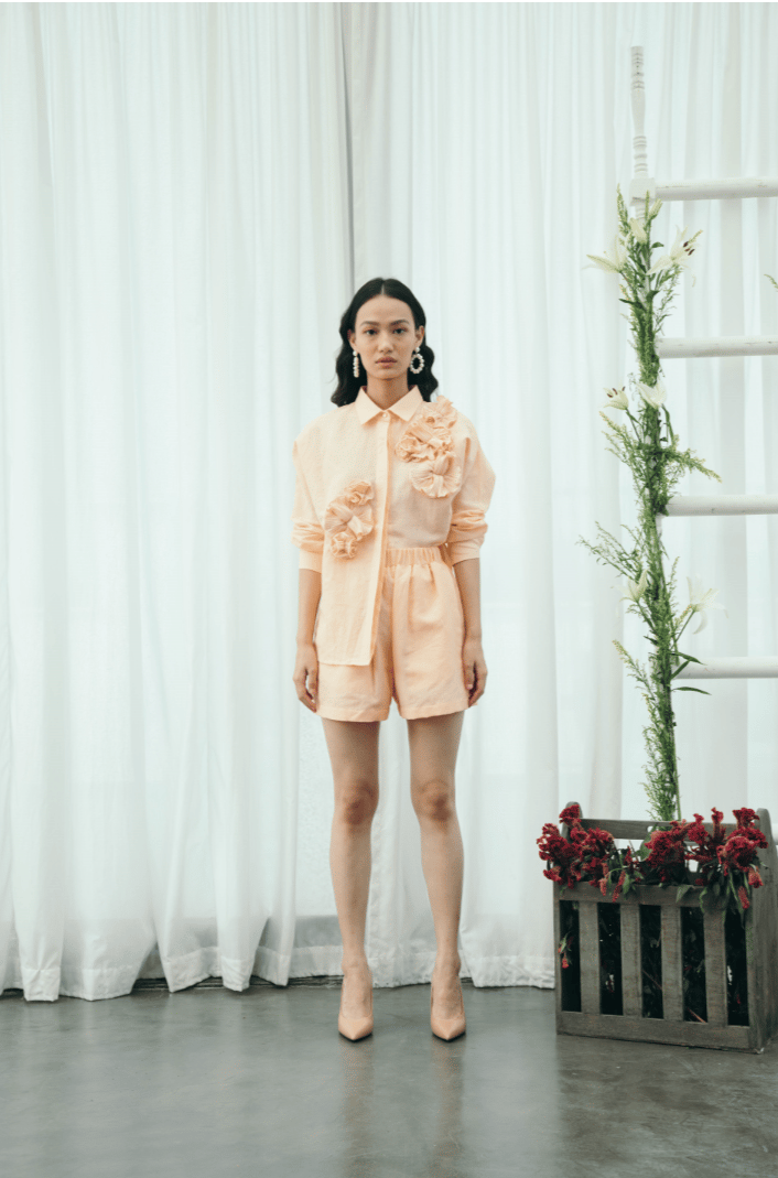 Orange Linen High-Rise Pull-On Shorts