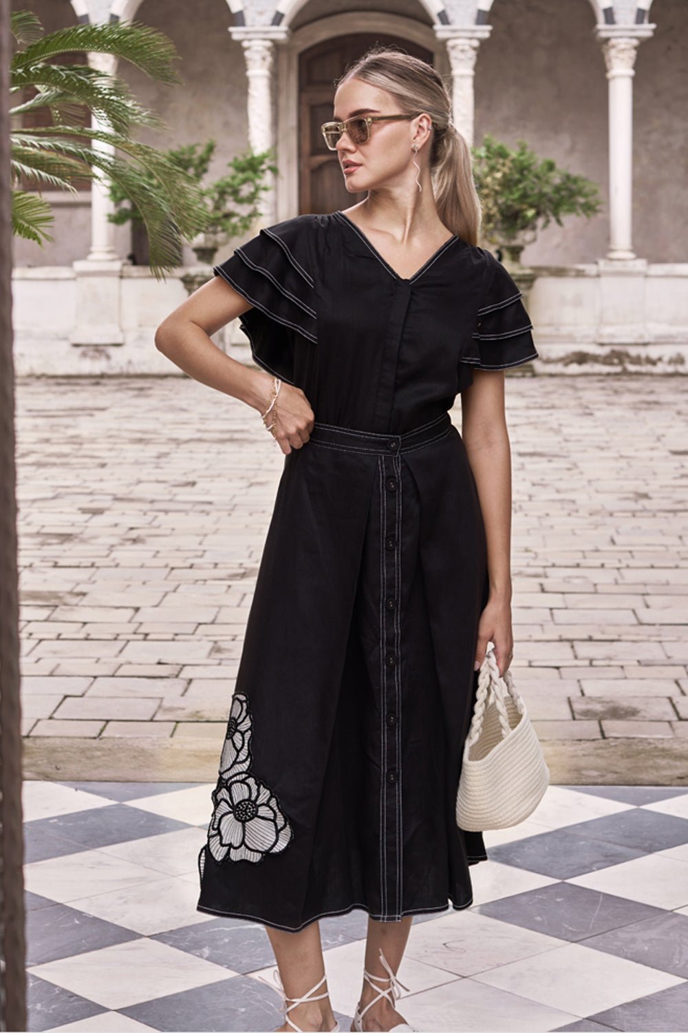Black Tencel Blouse and Midi Skirt Co-ord Set