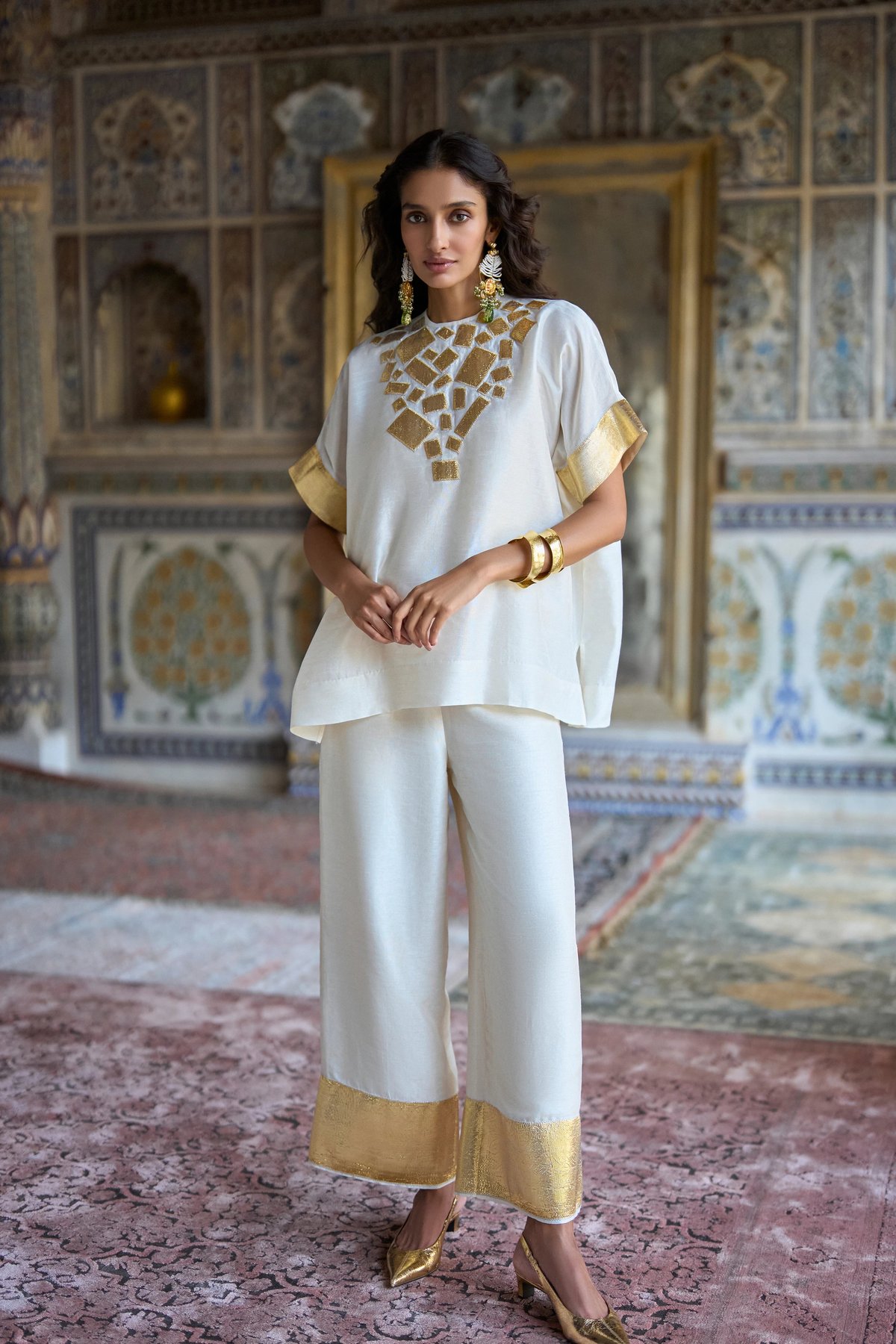 Gota Applique Boxy Top & Straight Pant Set