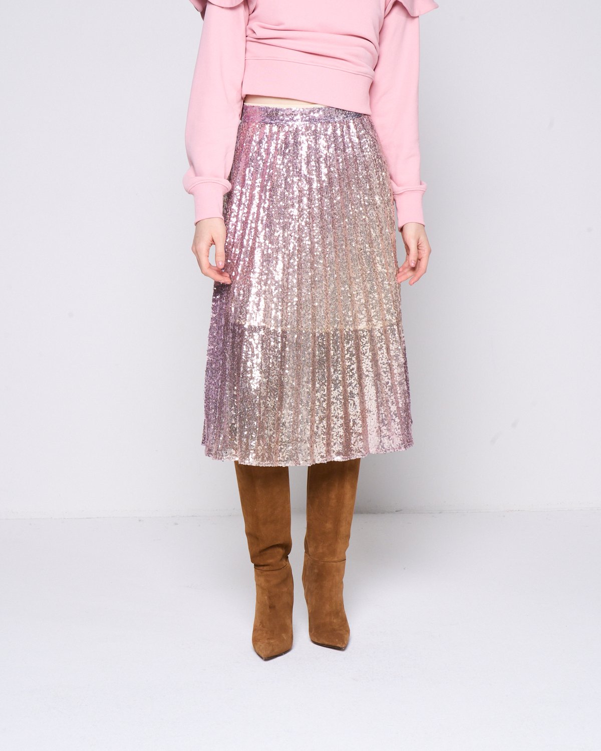 Ombré Sequin Pleated Midi Skirt