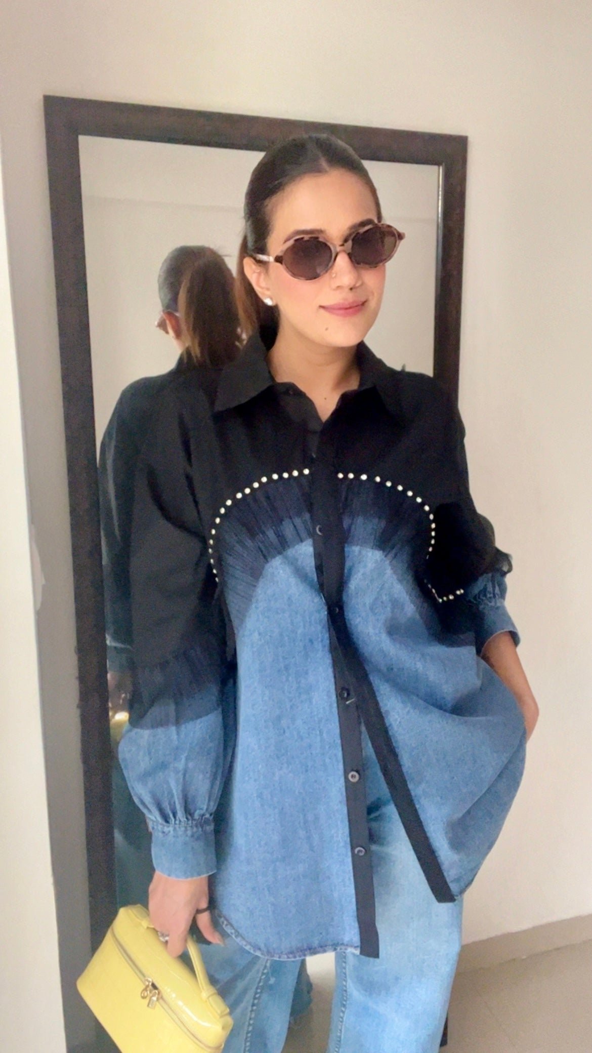 Studded Poplin Denim Shirt
