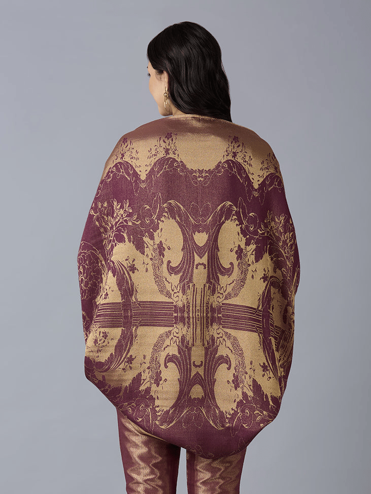 Wine Gold Brocade Cocoon Cape Shrug