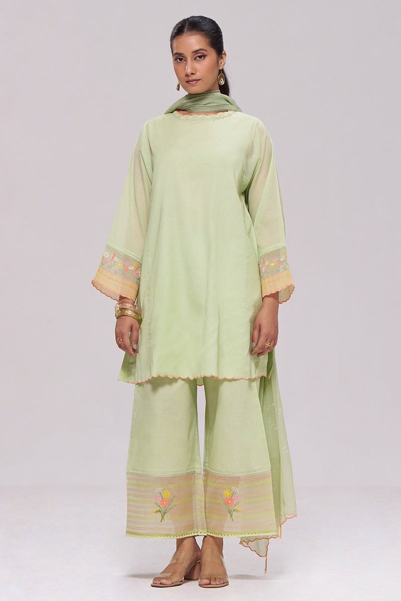 Pistachio Mul-Chanderi Kurta Set