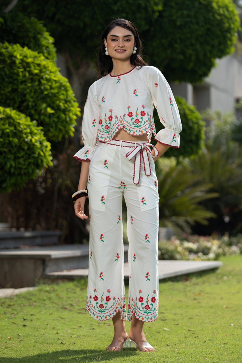 Heather Embroidered Pants Set